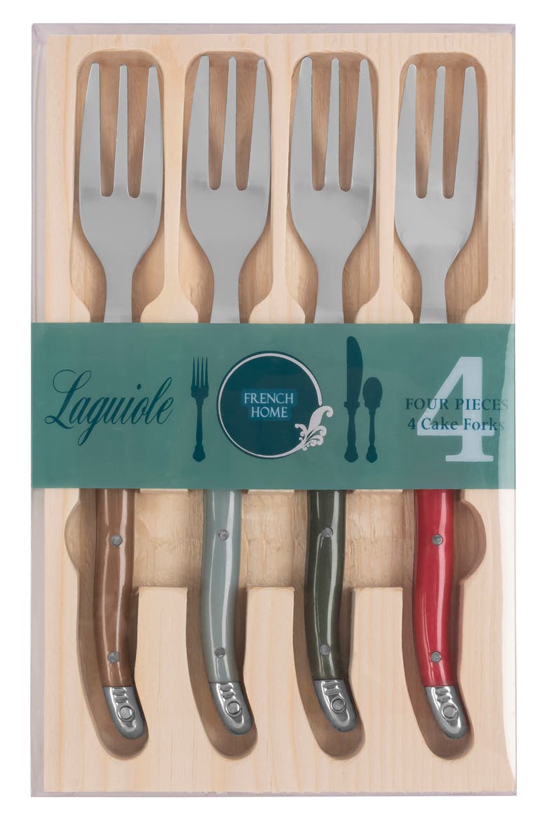 Laguiole 4-Piece Cake Fork Set, Alternate, color, HOLLY BERRY
