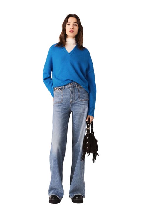 Open polo collar sweater