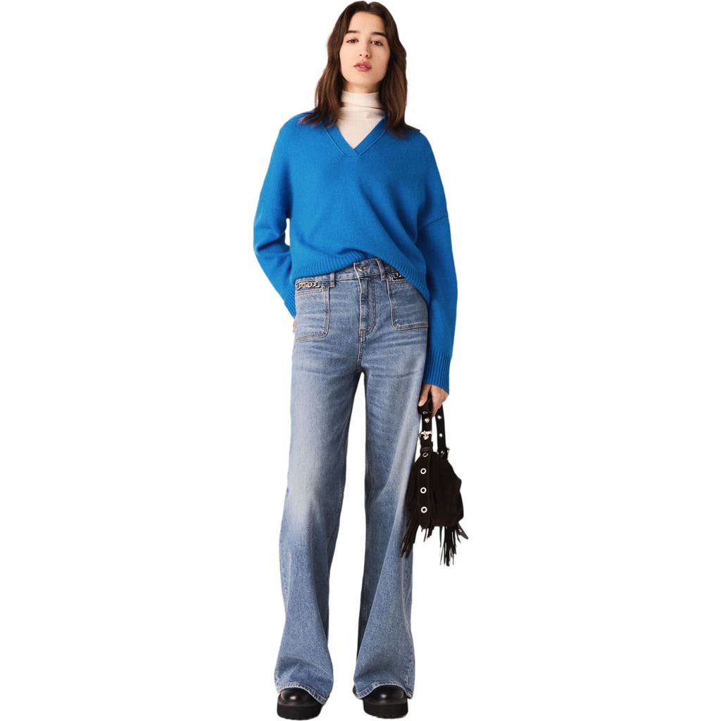 Maje Open Polo Collar Cardigan In Blue