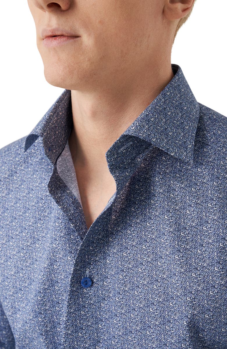 Eton Slim Fit Micro Paisley Cotton Twill Dress Shirt, Alternate, color, Blue