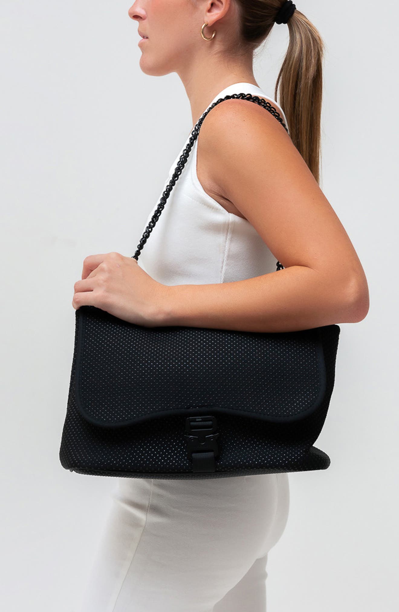 POP UPS BRAND Water Resistant Neoprene Shoulder Bag, Alternate, color, Black