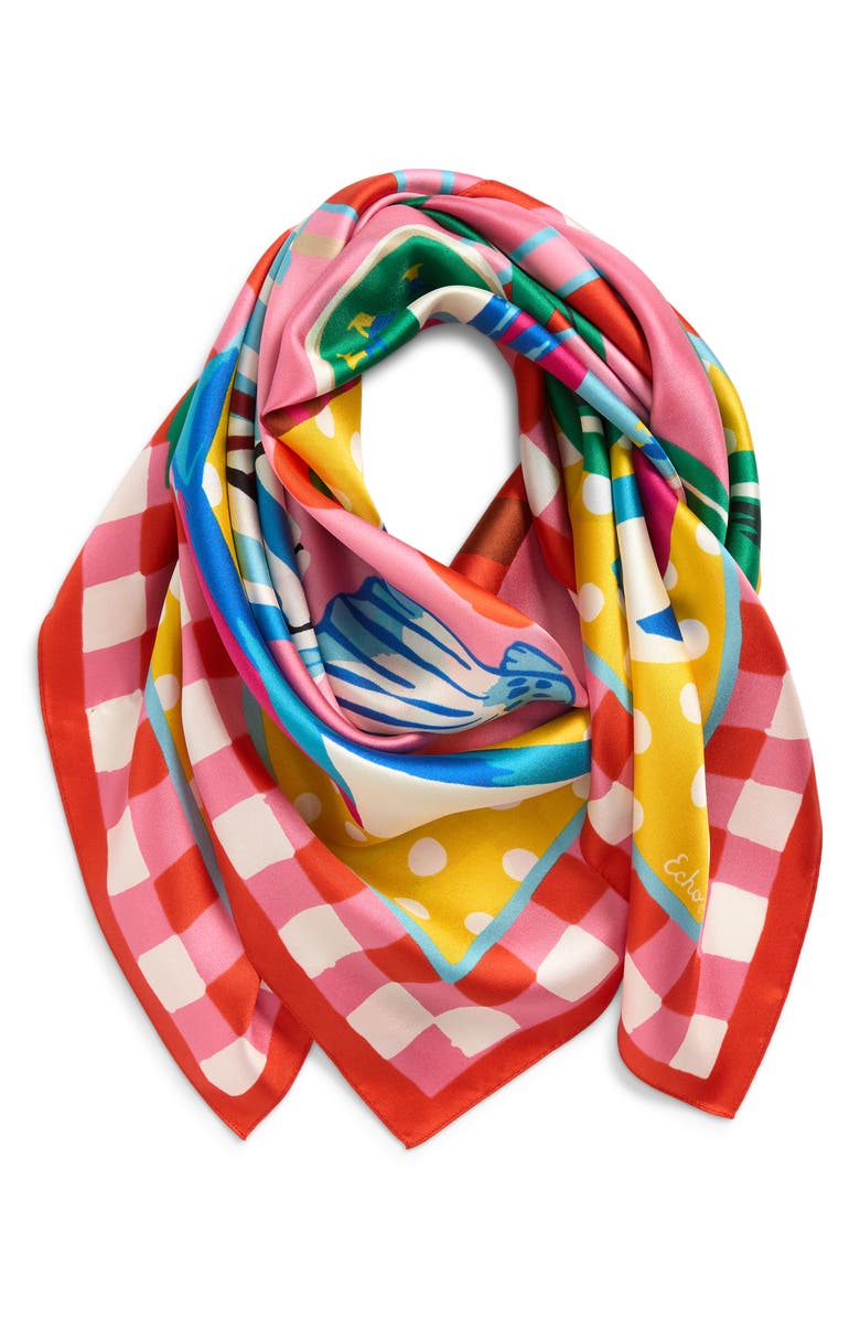 Echo Beach Picnic Silk Square Scarf, Main, color, Beach Pink