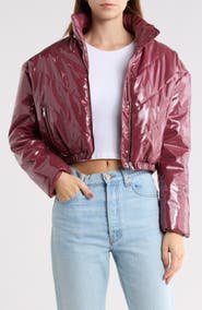 Vigoss Faux Leather Crop Puffer Jacket