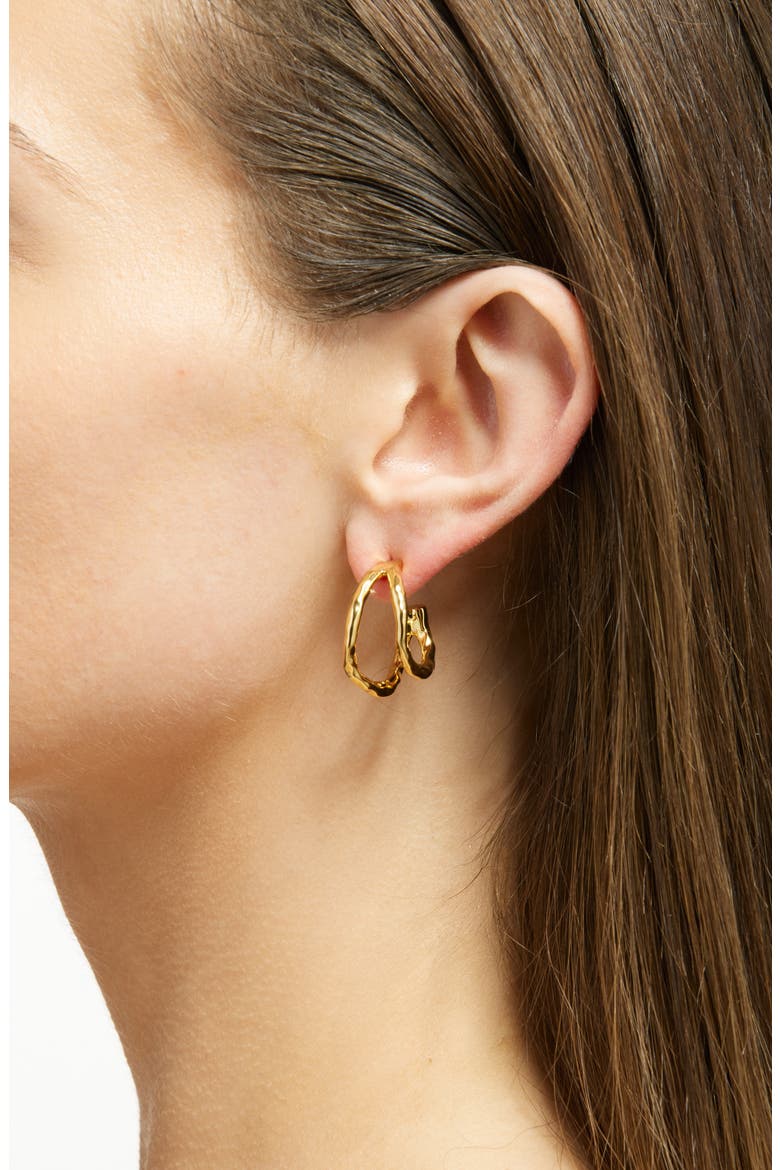 Hammered Sculptural Double-Hoop Earrings, Alternate, color, ANTIQUE GOLD