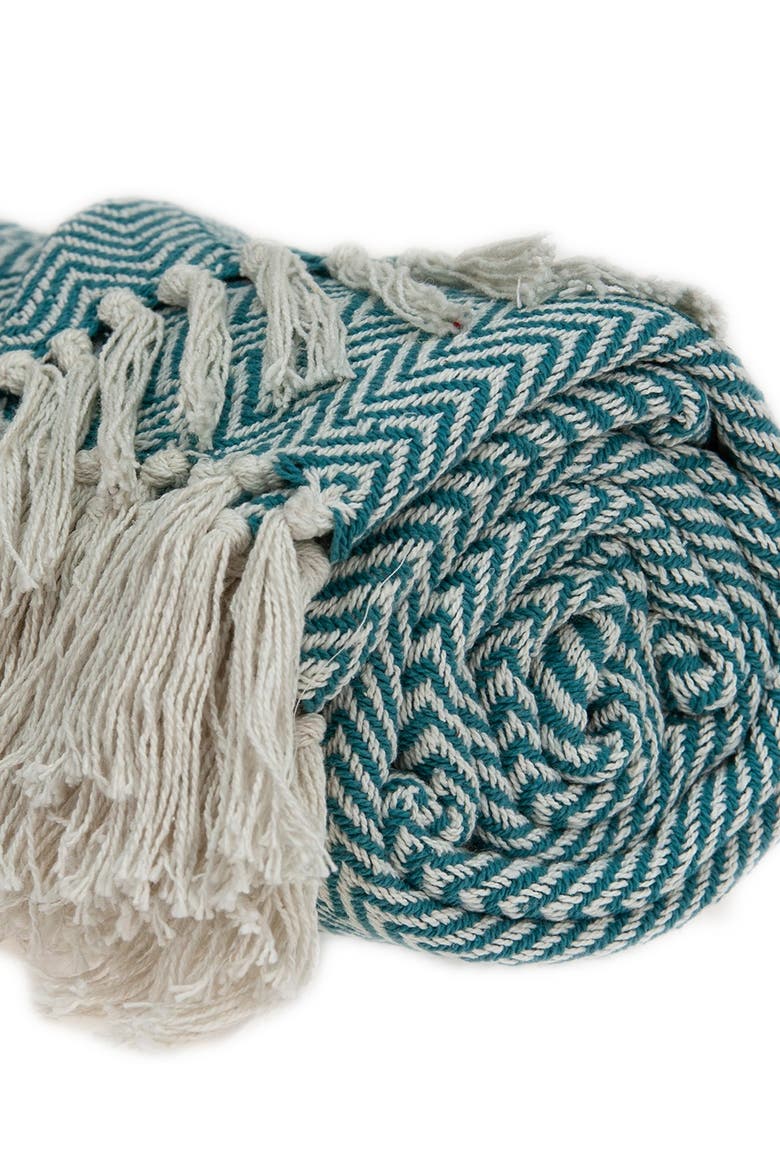 Isla Transitional Blue Handloomed 52" x 67" Cotton Throw Blanket, Alternate, color, BLUE