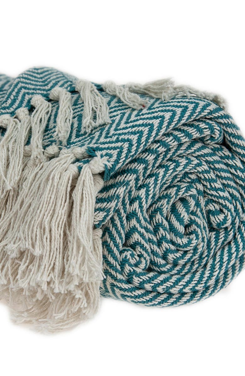 PARKLAND COLLECTION Isla Transitional Blue Handloomed 52" x 67" Cotton Throw Blanket, Alternate, color, Blue