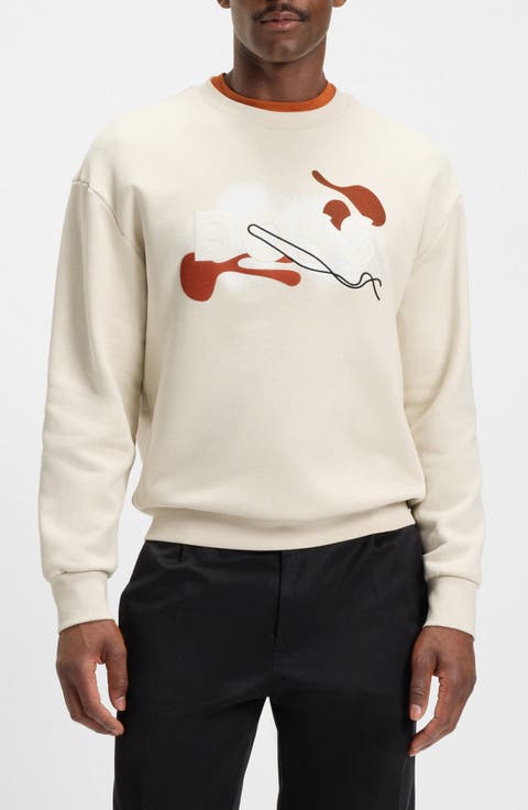 Soleri Abstract Graphic Cotton Fleece Crewneck Sweatshirt