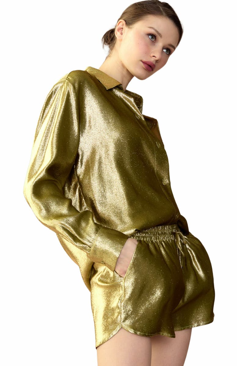 Cynthia Rowley Liquid Gold Lamé Shorts, Alternate, color, 