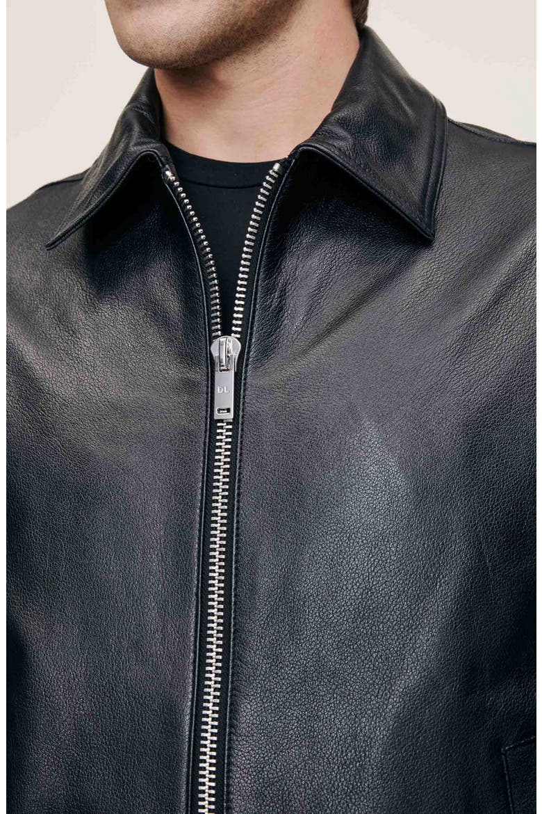 Zip Front Leather Bomber Jacket, Alternate, color, OBSIDIAN