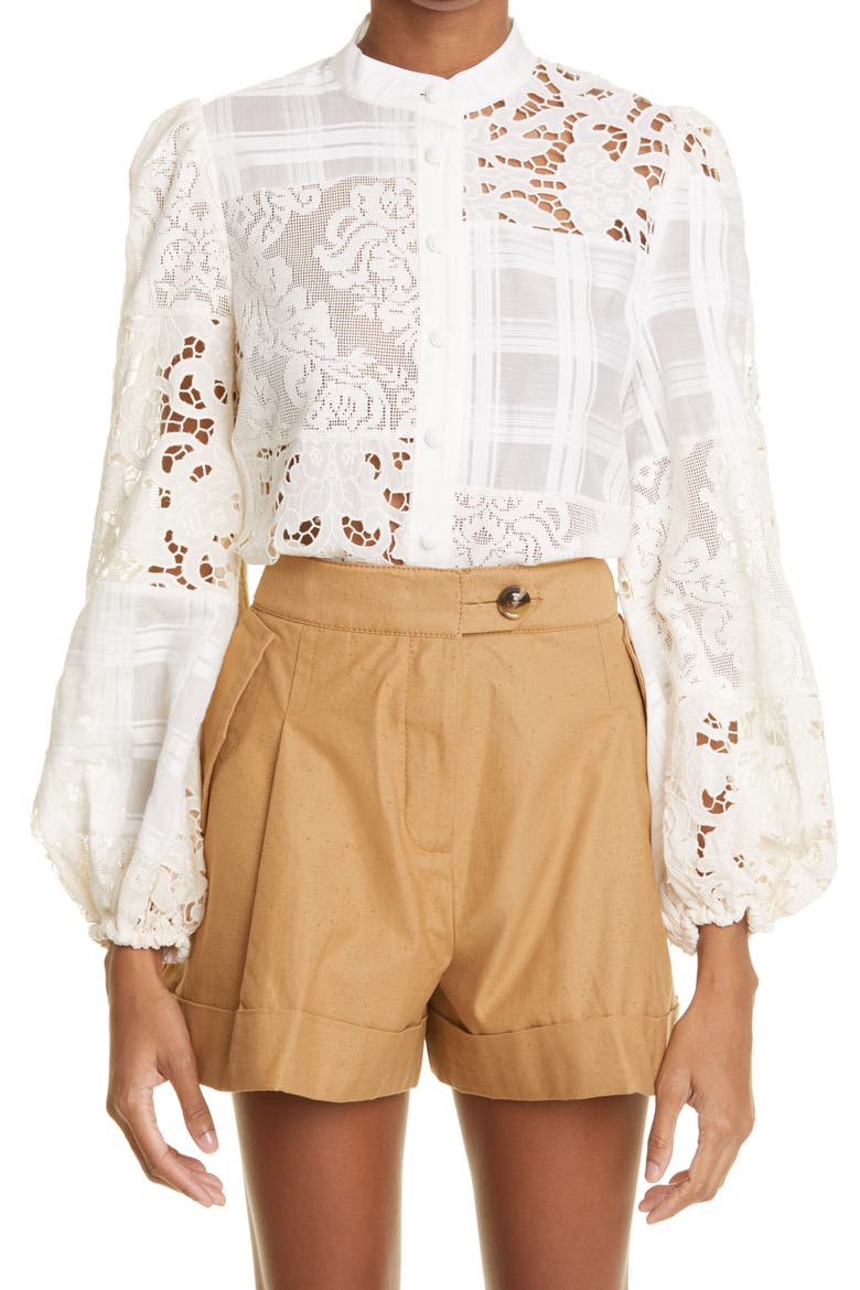 Andie Patchwork Cotton Blend Blouse, Main, color, PATCHWORK LACE