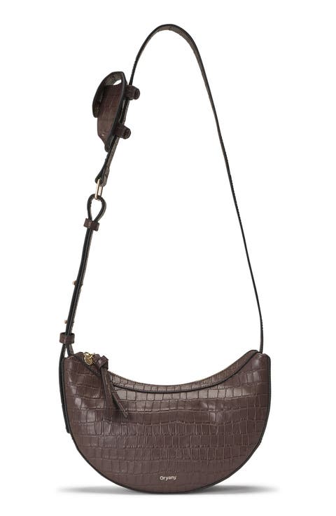 Rookie Crescent Croc Embossed Leather Crossbody Bag