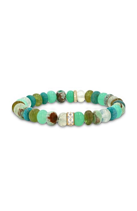 YG Green Mix 8mm Bead Bracelet with Scattered Diamond Donut
