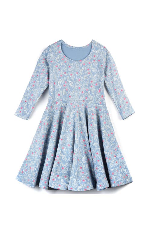 Mightly Organic Cotton 3/4 Sleeve Print Twirl Dress In Cherry Blossom