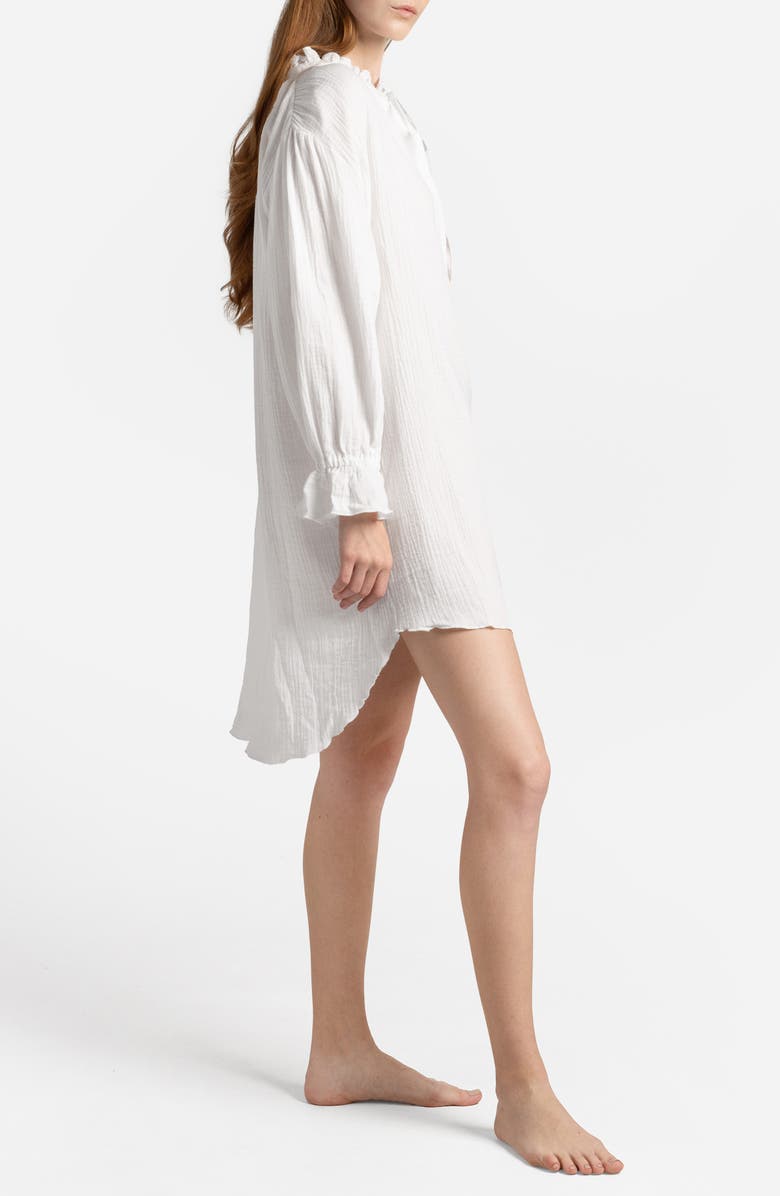Sunday Citizen Ruffle Long Sleeve Cotton Muslin Chemise, Alternate, color, Off White
