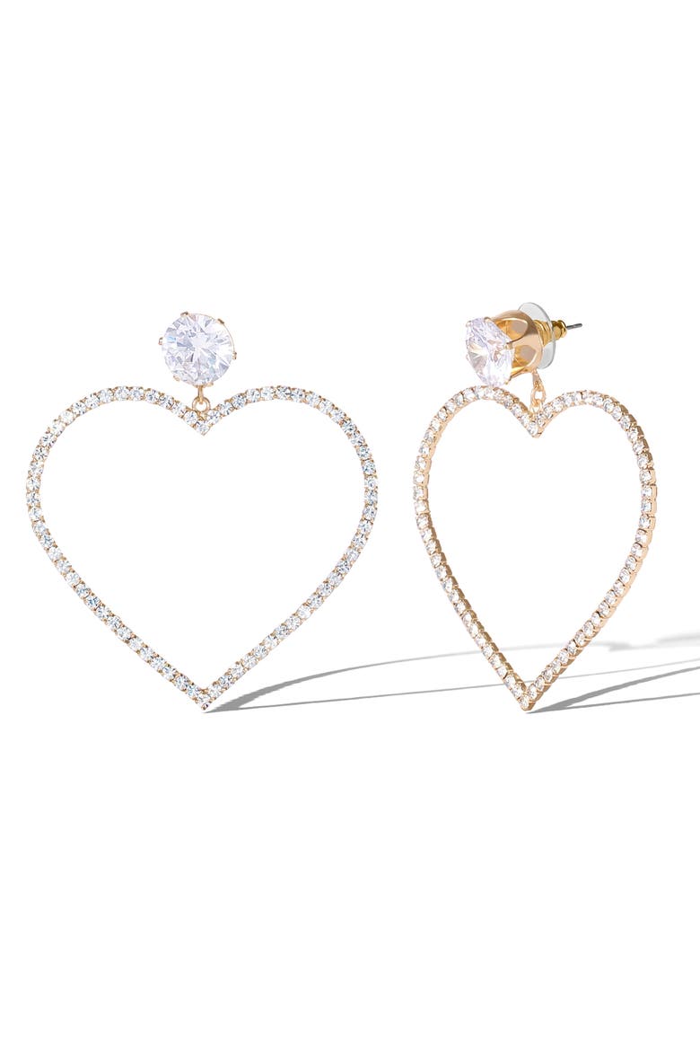 Glass Stone Heart Earrrings, Alternate, color, Silver