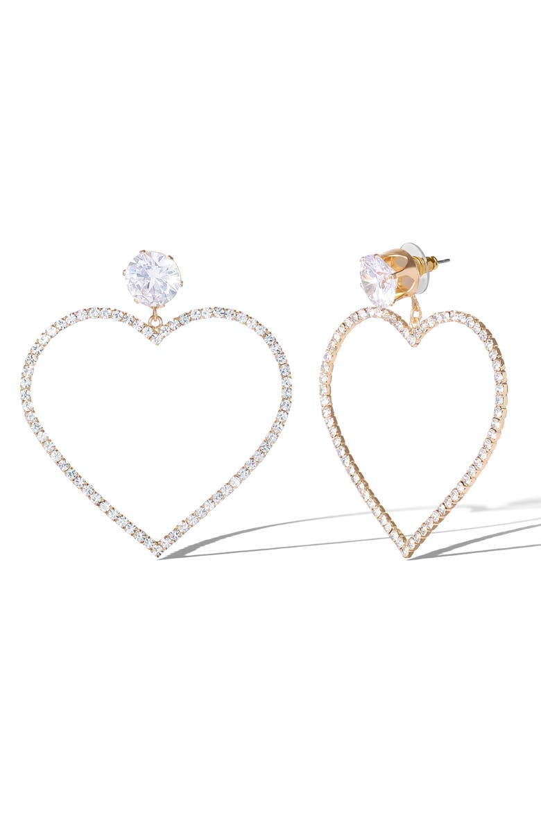 Jessica Simpson Glass Stone Heart Earrrings, Alternate, color, Silver