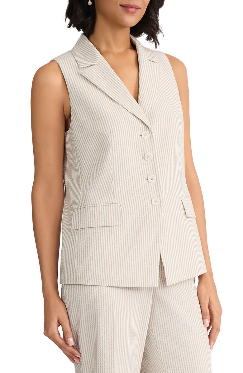 Jones New York Seersucker Stripe Vest, Alternate, color, Natural Stone/ Natural White