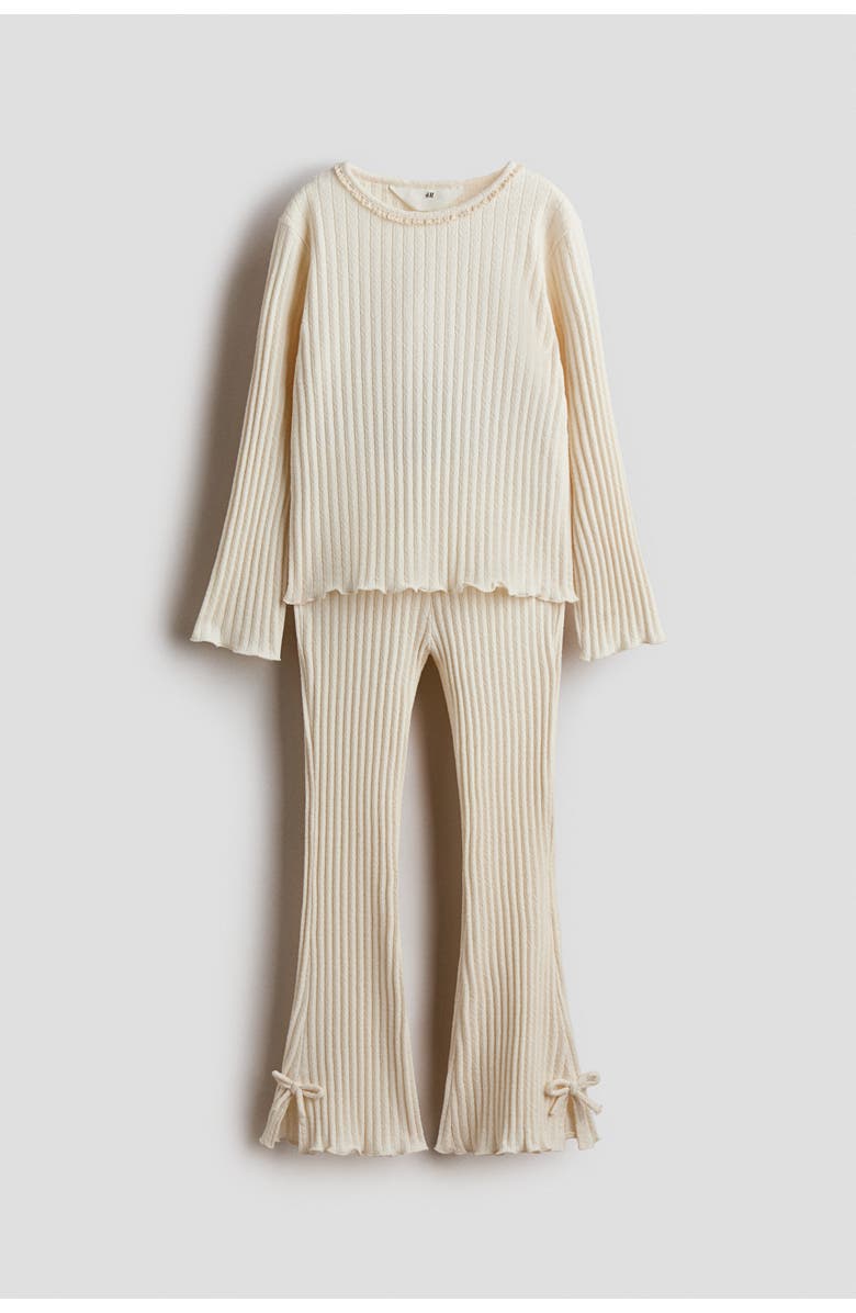 H&M 2-piece Ribbed Cotton Set, Main, color, Light Beige