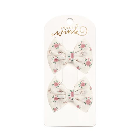 Rose Tulle Bow Clip Set