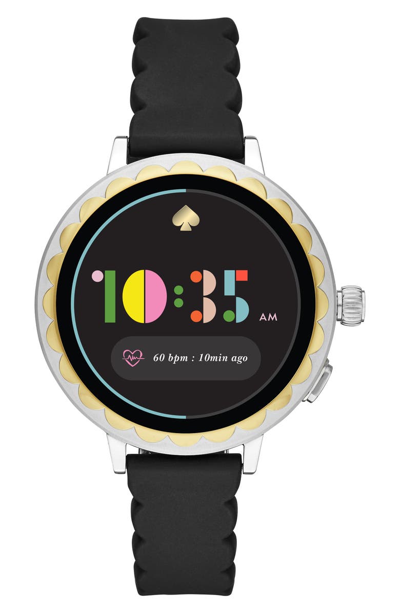 Kate Spade New York raven scallop silicone strap smart watch, 42mm, Main, color,