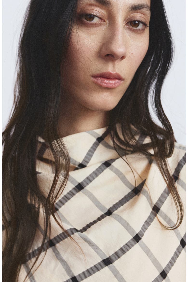 Windowpane Check Asymmetric Dress, Alternate, color, ECRU