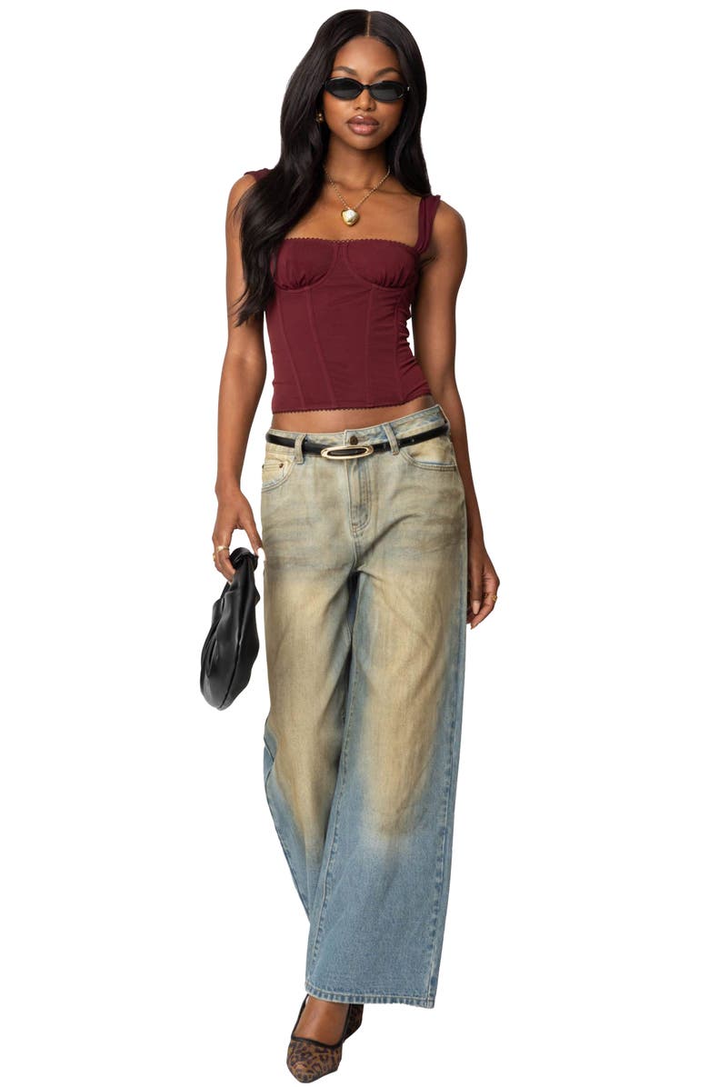 EDIKTED Marcella Mesh Corset Tank Top, Alternate, color, Burgundy