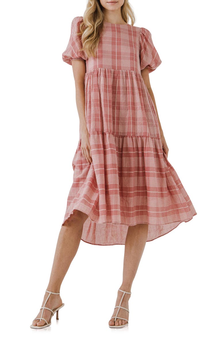 English Factory Plaid Tiered Midi Dress, Main, color,