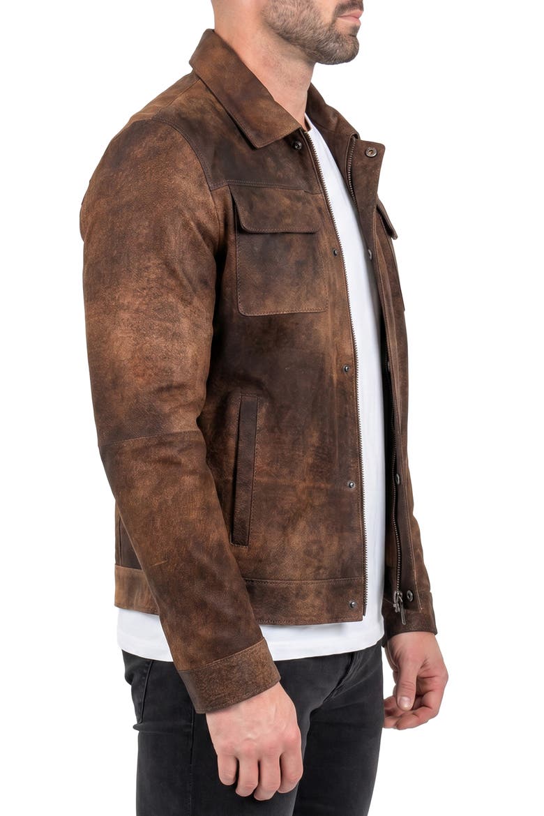 Weathered Leather Jacket, Alternate, color, BROWN