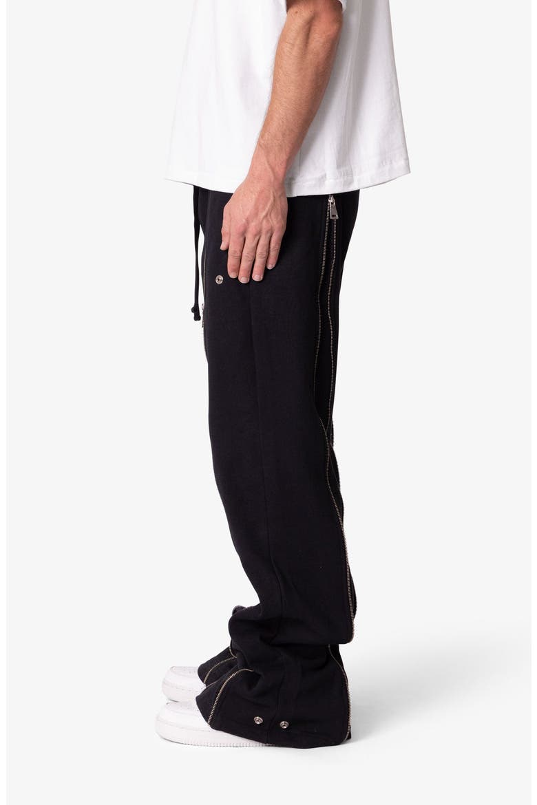 Rivet Zipper Flare Leg Sweatpants, Alternate, color, BLACK