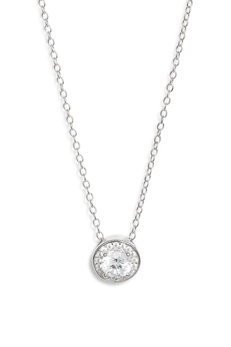 Cubic Zirconia Halo Pendant Necklace, Main, color, PLATINUM PLATED