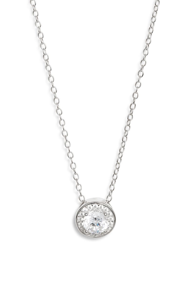 Nordstrom Cubic Zirconia Halo Pendant Necklace, Main, color, Platinum Plated