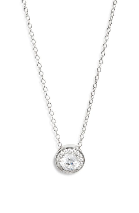 Cubic Zirconia Halo Pendant Necklace