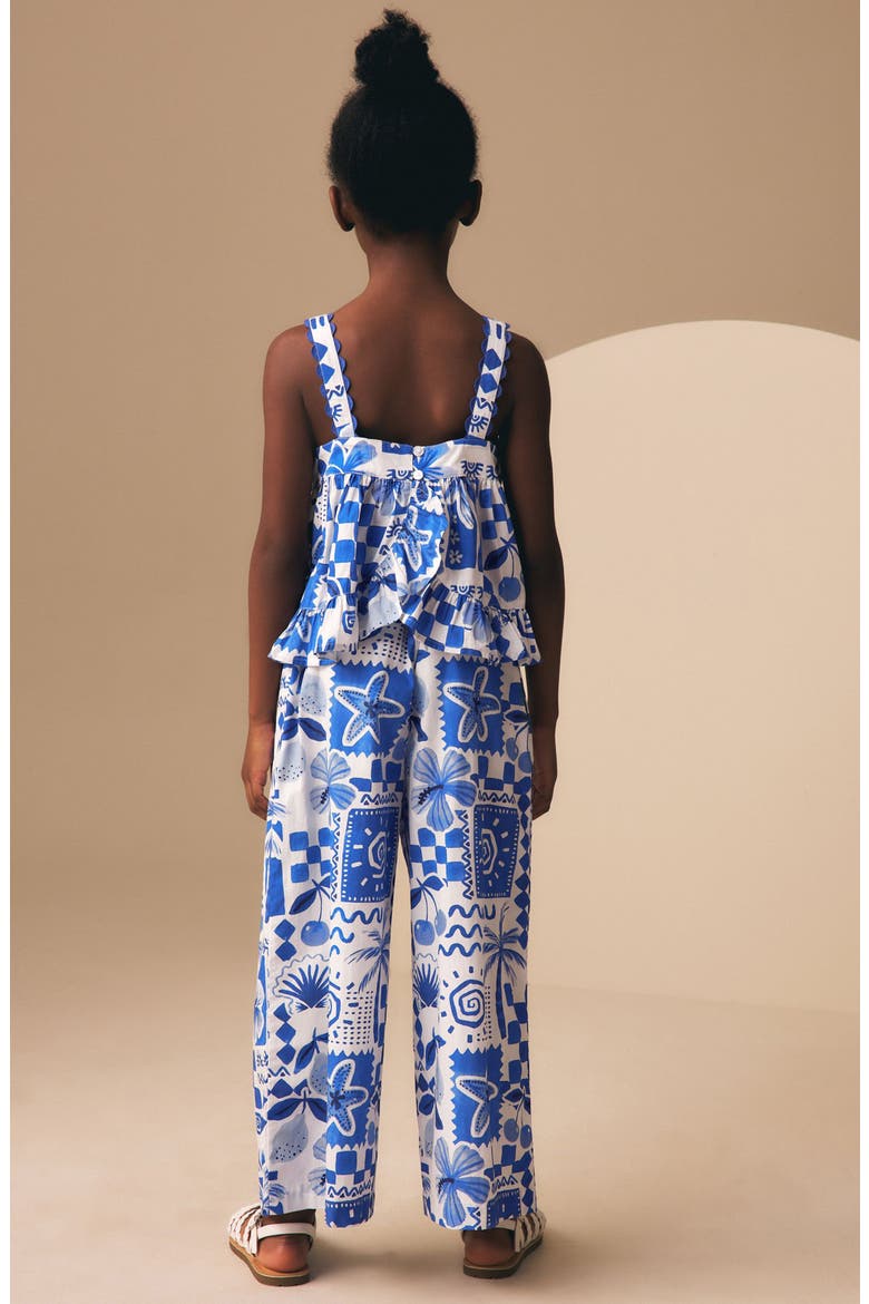 Kids' Tile Print Cotton Tank & Wide Leg Pants Set, Alternate, color, BLUE