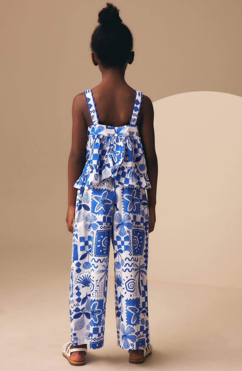 NEXT Kids' Tile Print Cotton Tank & Wide Leg Pants Set, Alternate, color, Blue