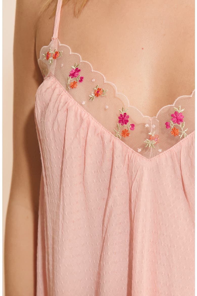 Freesia Floral Lace Trim Swiss Dot Chemise, Alternate, color, PINK SALMON