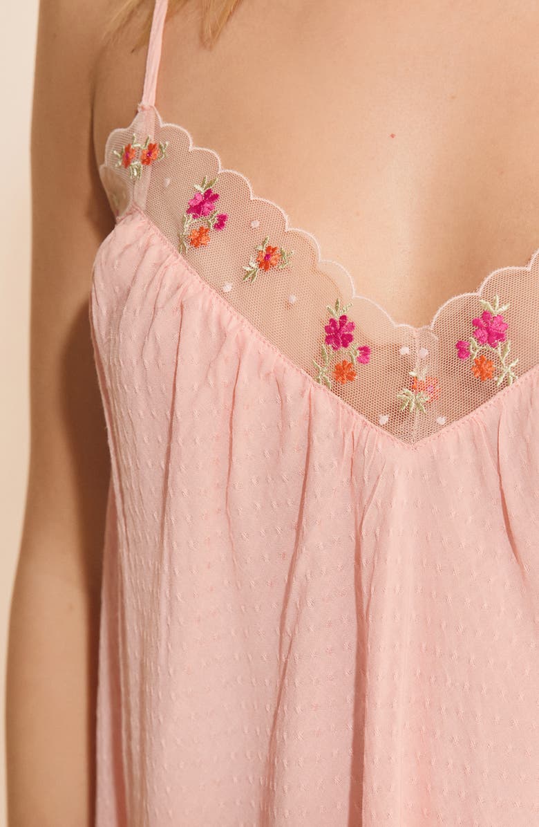 Etam Freesia Floral Lace Trim Swiss Dot Chemise, Alternate, color, Pink Salmon