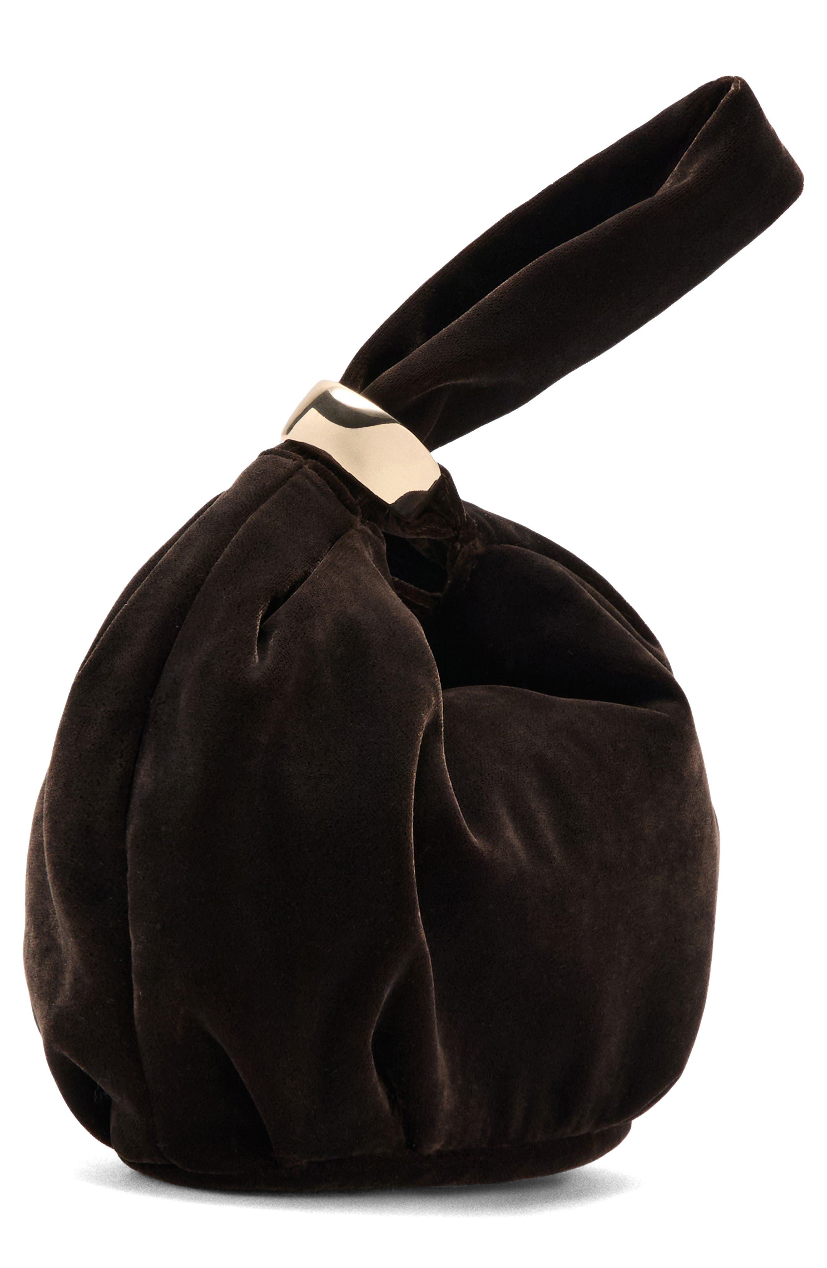 MANGO Velvet Loop Handle Pouch Bag, Alternate, color, Chocolate