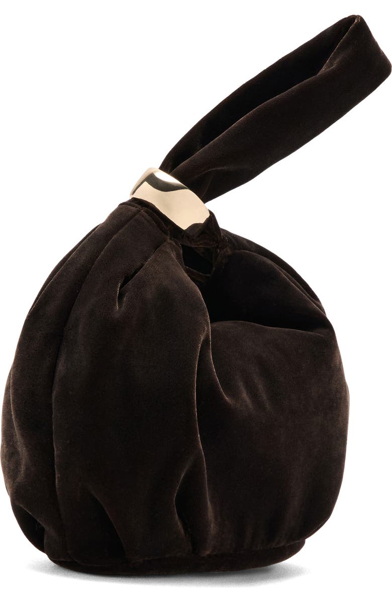 MANGO Velvet Loop Handle Pouch Bag, Alternate, color, Chocolate