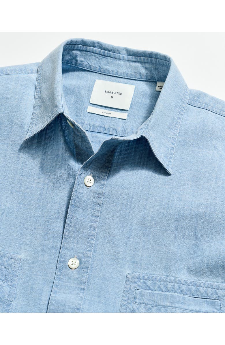 Billy Reid Donelson Short Sleeve Organic Cotton Chambray Sport Shirt, Alternate, color, Blue
