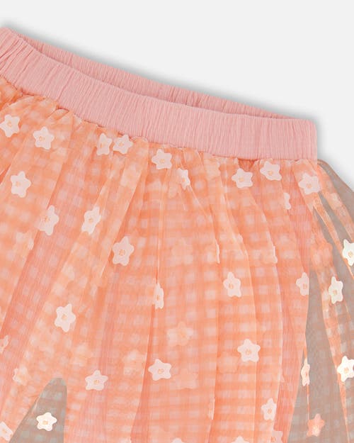 DEUX PAR DEUX DEUX PAR DEUX LITTLE GIRL'S CRINKLE BIKER SHORT WITH FLOWER MESH SKIRT LIGHT OLD PINK
