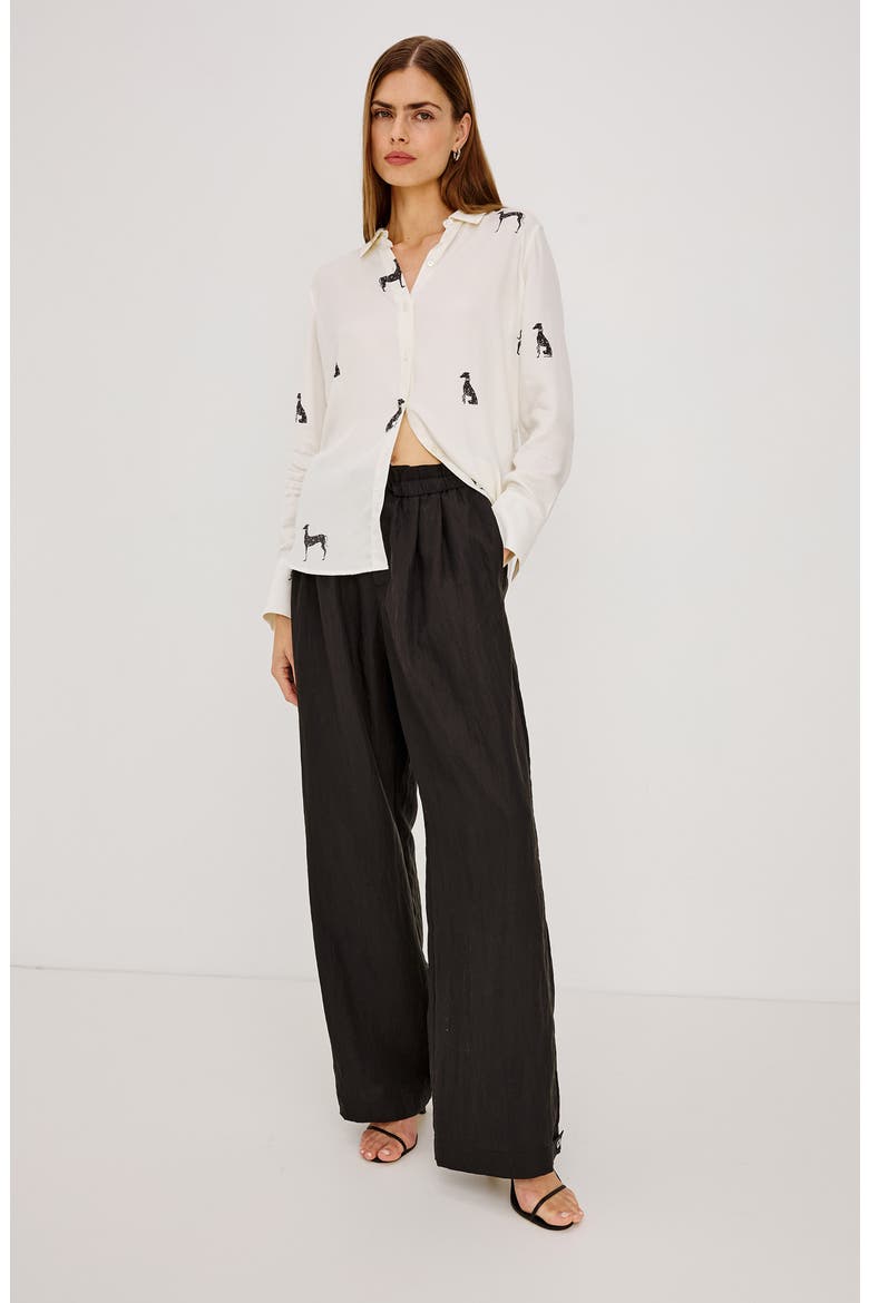 Saige Whippet Print Button Up Shirt, Alternate, color, IVORY WHIPPETS