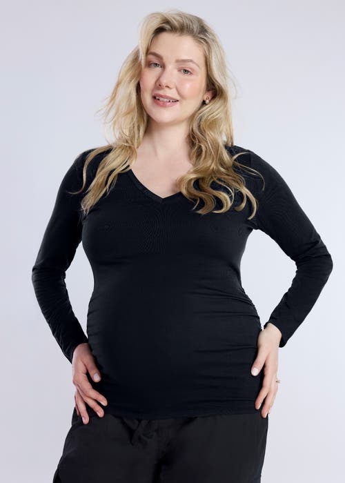 MOTHERHOOD MATERNITY MOTHERHOOD MATERNITY V-NECK SIDE-RUCHED MATERNITY LONG SLEEVE TEE