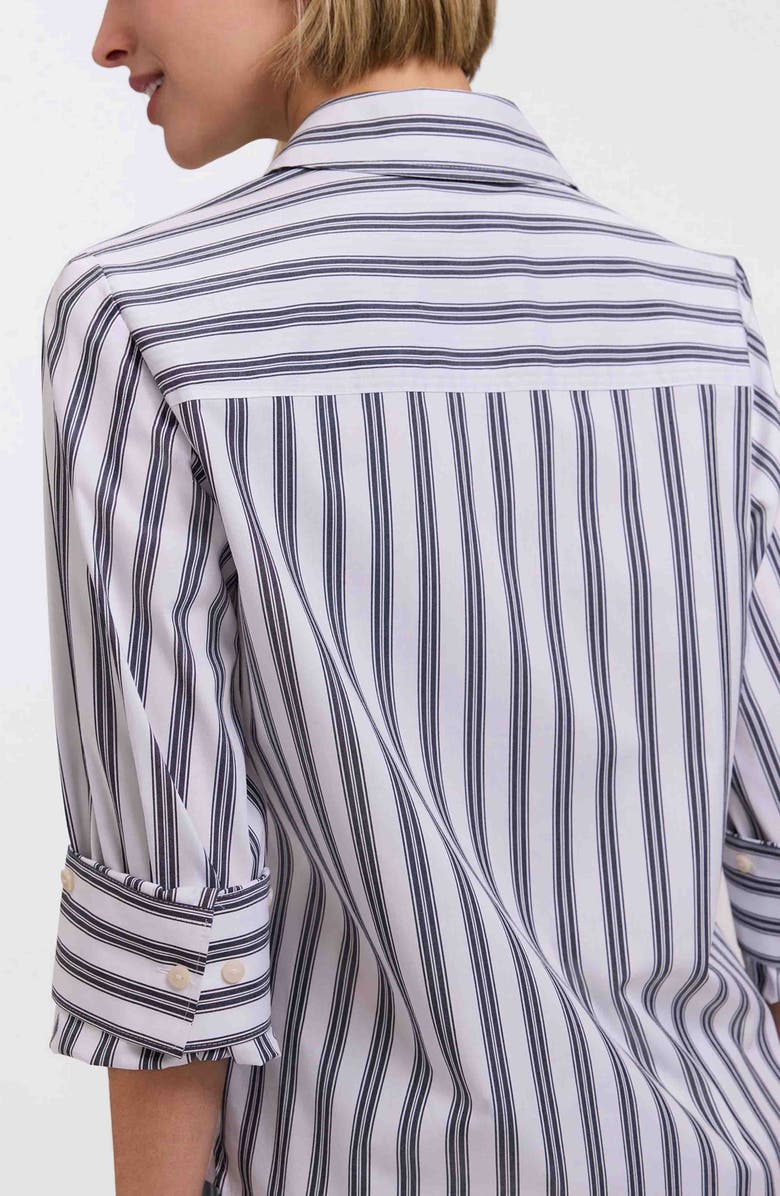 Foxcroft Meghan Stripe Cotton Blend Button-Up Shirt, Alternate, color, Black/ White