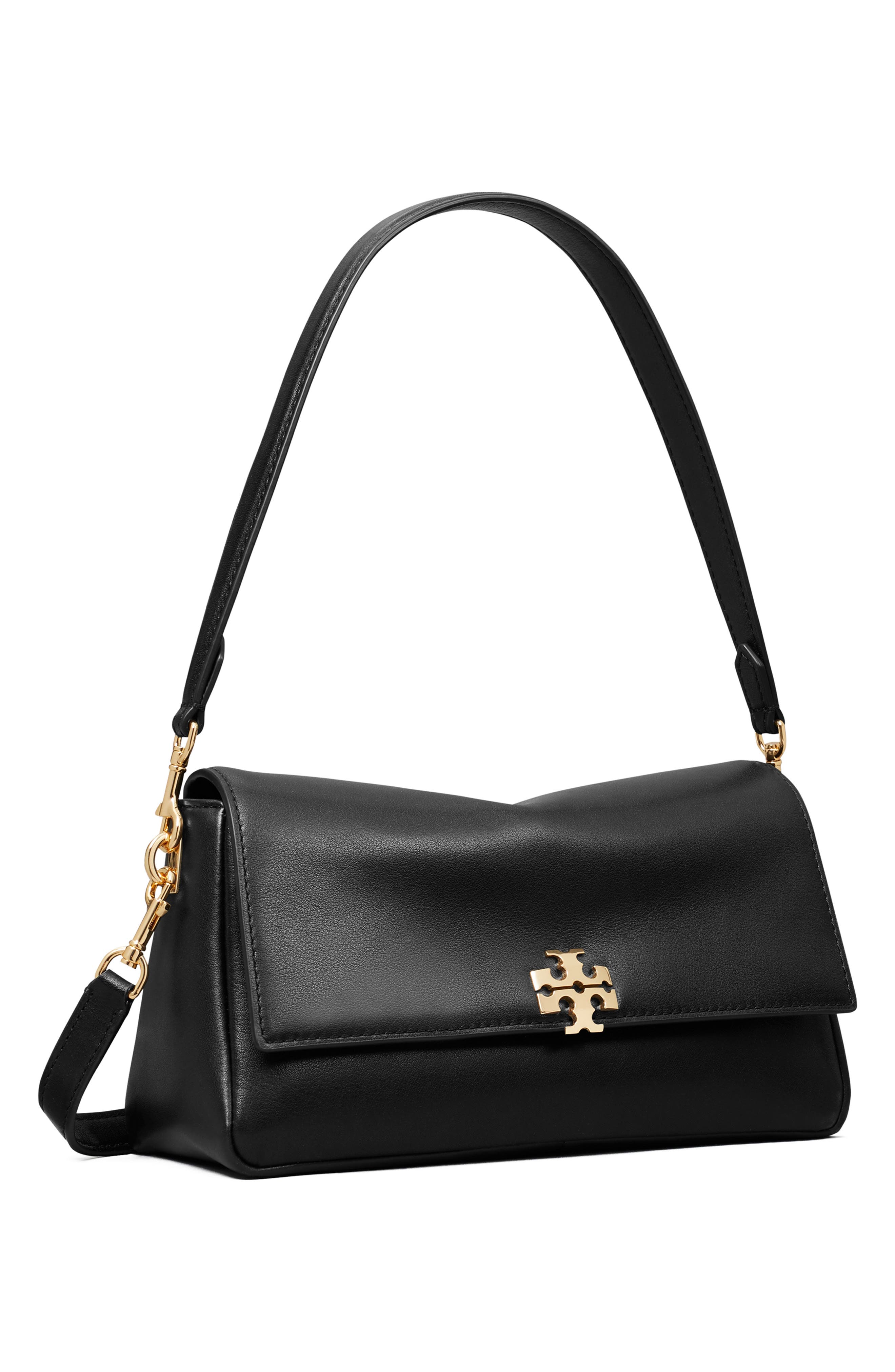 Tory Burch Small Charlie Leather Shoulder Bag, Alternate, color, Black