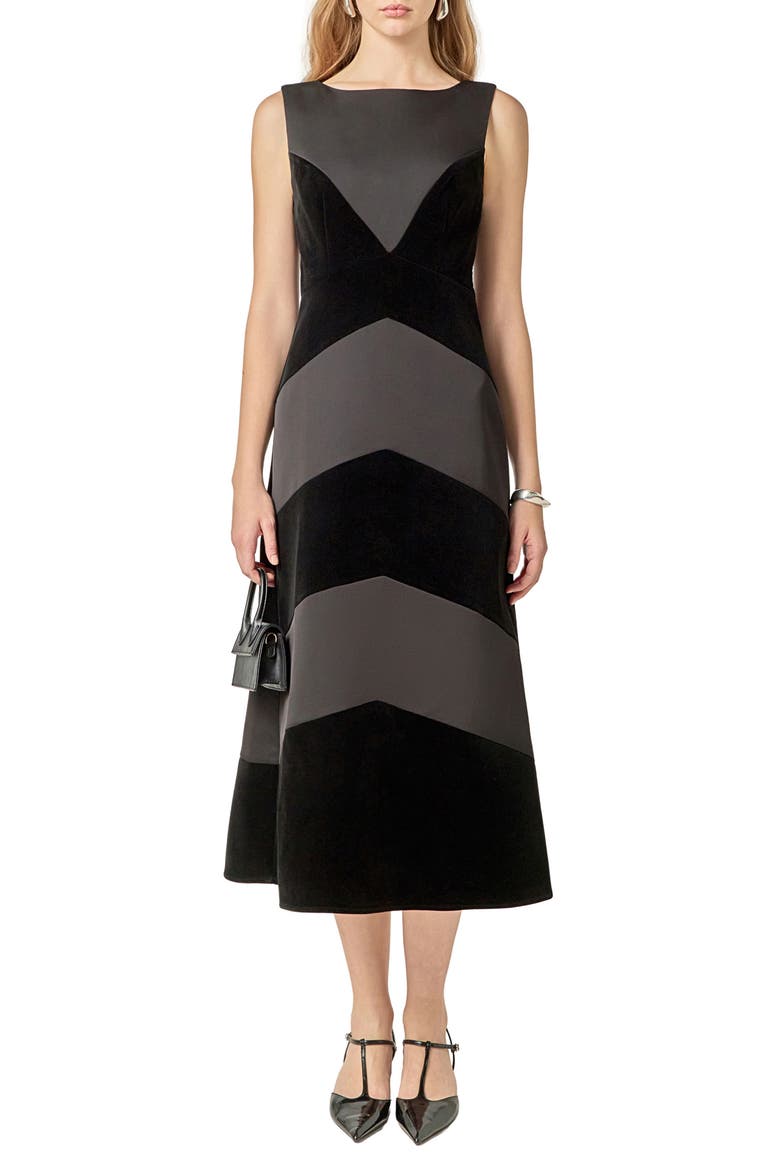 Velvet & Satin A-Line Dress, Main, color, BLACK