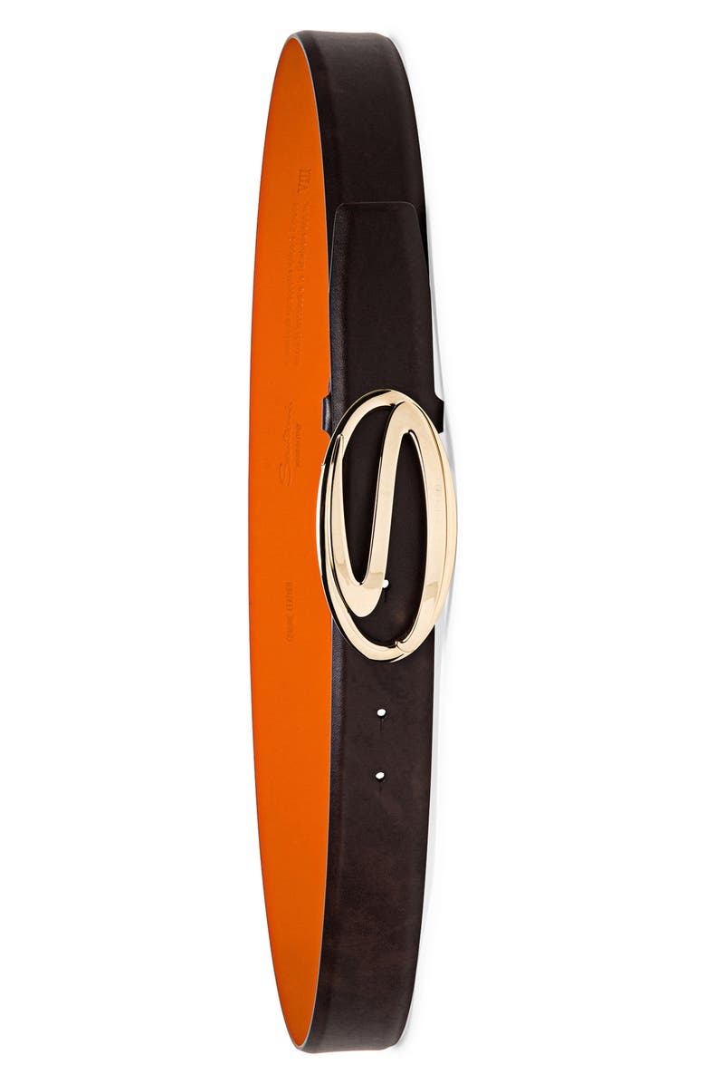 Santoni Polished Leather Belt, Alternate, color, Brown