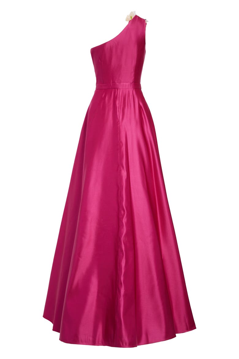One-Shoulder Satin Ballgown, Alternate, color, FUCHSIA