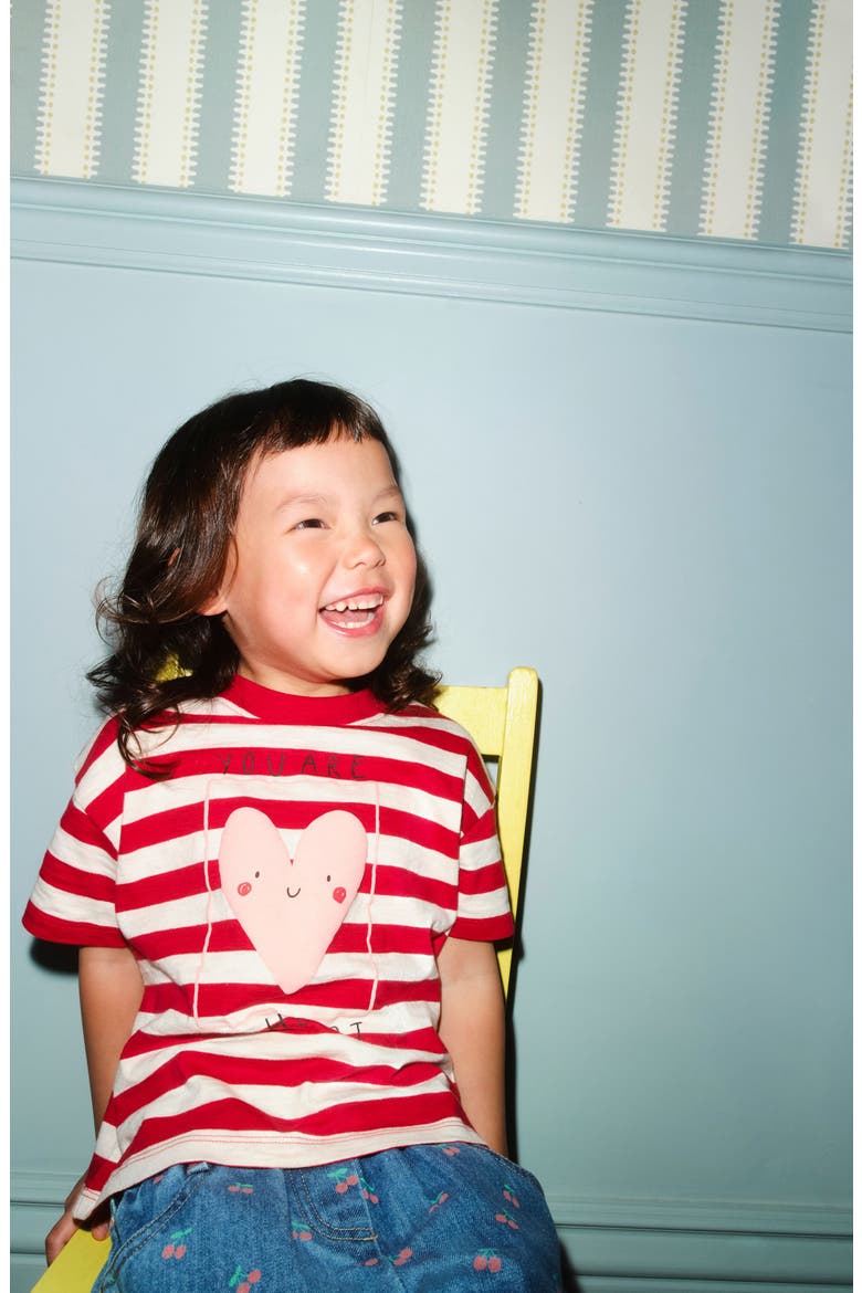 Kids' Stripe Heart Cotton T-Shirt, Alternate, color, RED