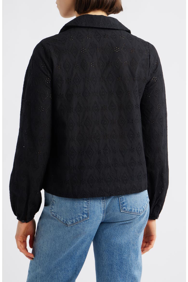 Embroidered Eyelet Cotton Button-Up Shirt, Alternate, color, BLACK