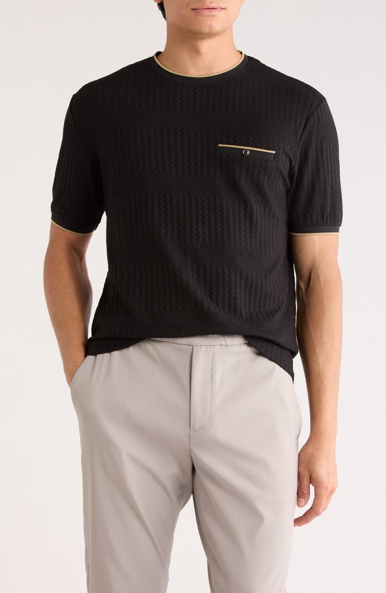 DENIM AND FLOWER Textured Geo Crewneck T-Shirt, Main, color, Black